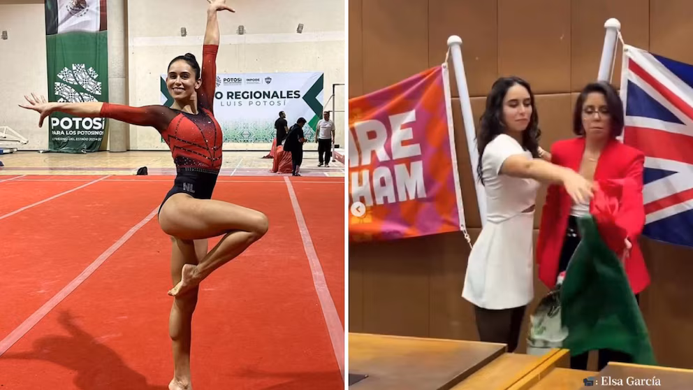 Gimnasta mexicana tira al suelo bandera de México